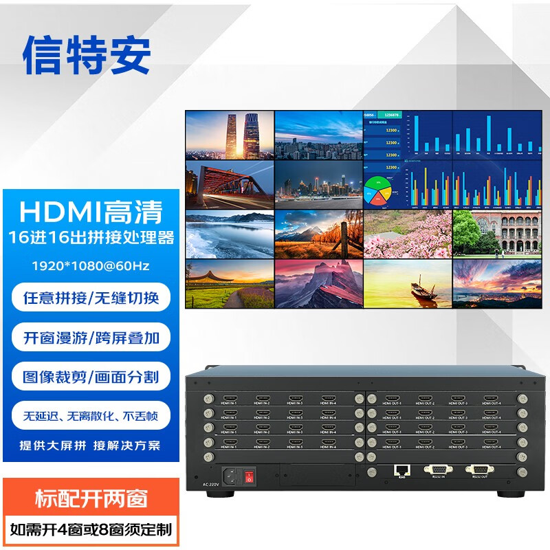 信特安 HDMI拼接处理器矩阵切换器电视墙投影机多画面视频拼接控制器开两窗16进16出1616SF 开两窗16进16出