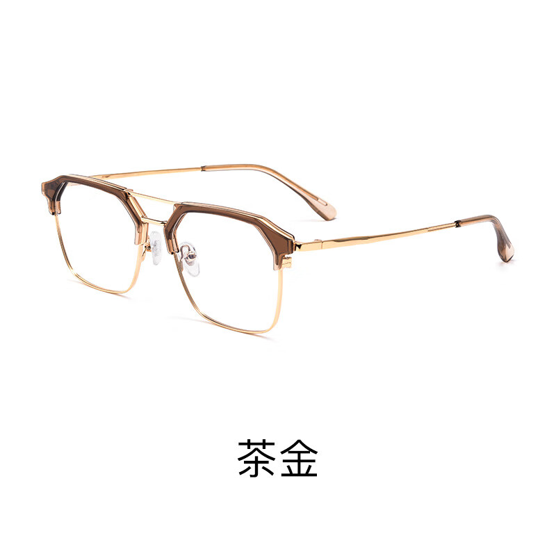 妍华网红平光防蓝光眼镜复古多边形眼镜架商务眼镜近视镜散光 茶金 平