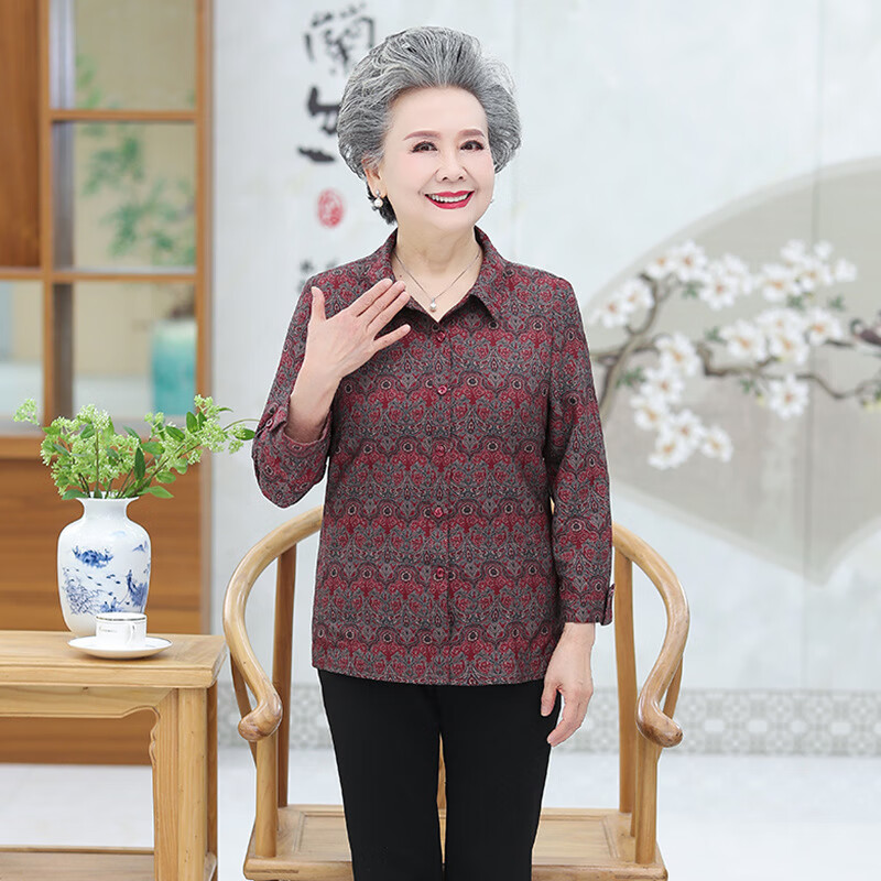 mms)严选老年人夏装女奶奶春装开衫衬衣中老年妈妈衬衫老人衣服老太太