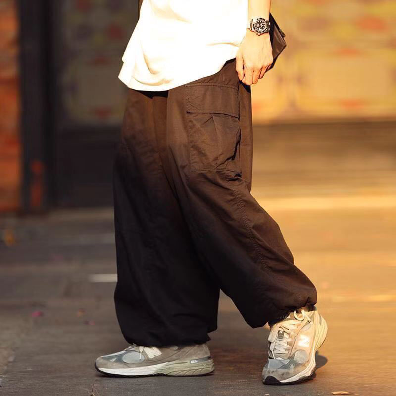 小鸢水曜日定休日系工装裤男春秋季宽松抽绳阔腿裤ins火原宿风长裤