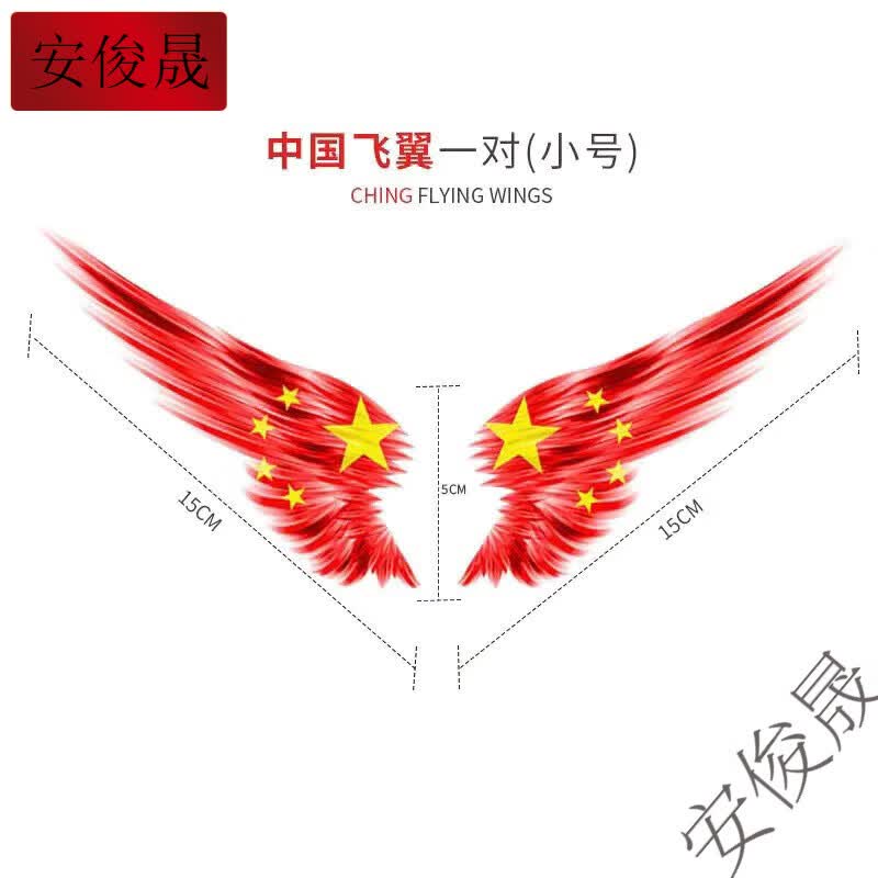 中国车贴爱国图案反光车贴 汽车贴纸装饰车标 划痕贴车身 中国翅膀小号 一对装