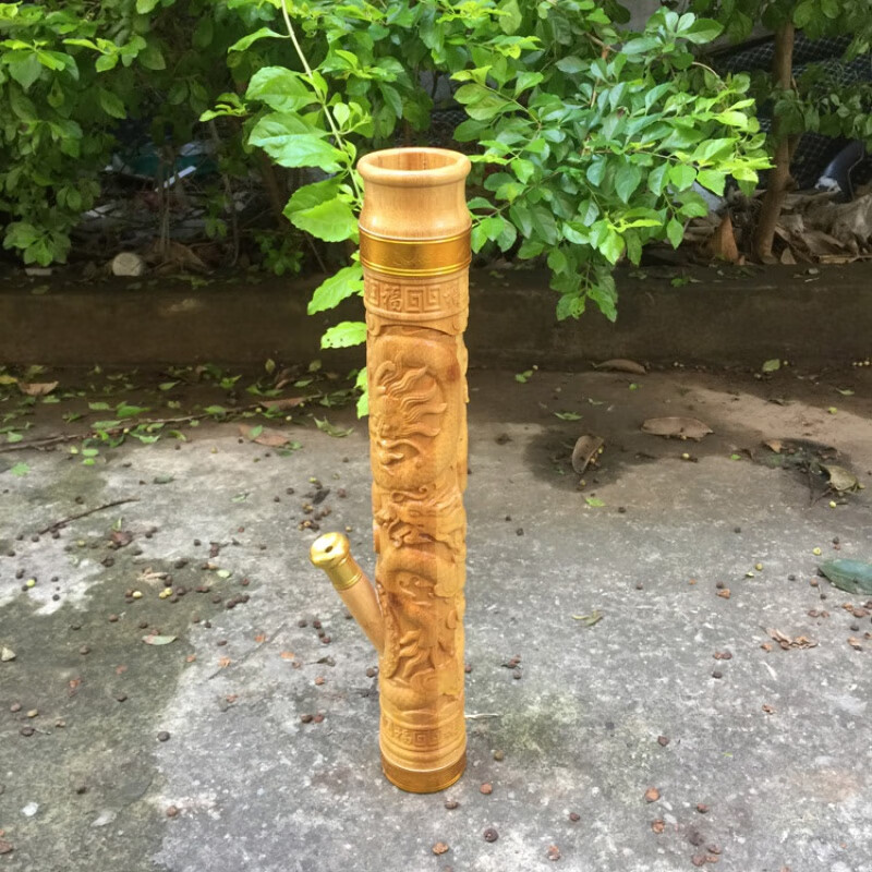 澳颜莱水烟筒大碌竹头 雕龙金竹水烟筒云南水烟袋天然竹子水烟筒根部