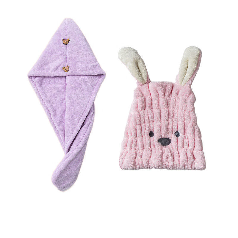 干发帽女可爱兔耳 速干吸水擦头发毛巾包头巾浴帽干发巾 萌兔/粉色+双层/紫色/特厚绒
