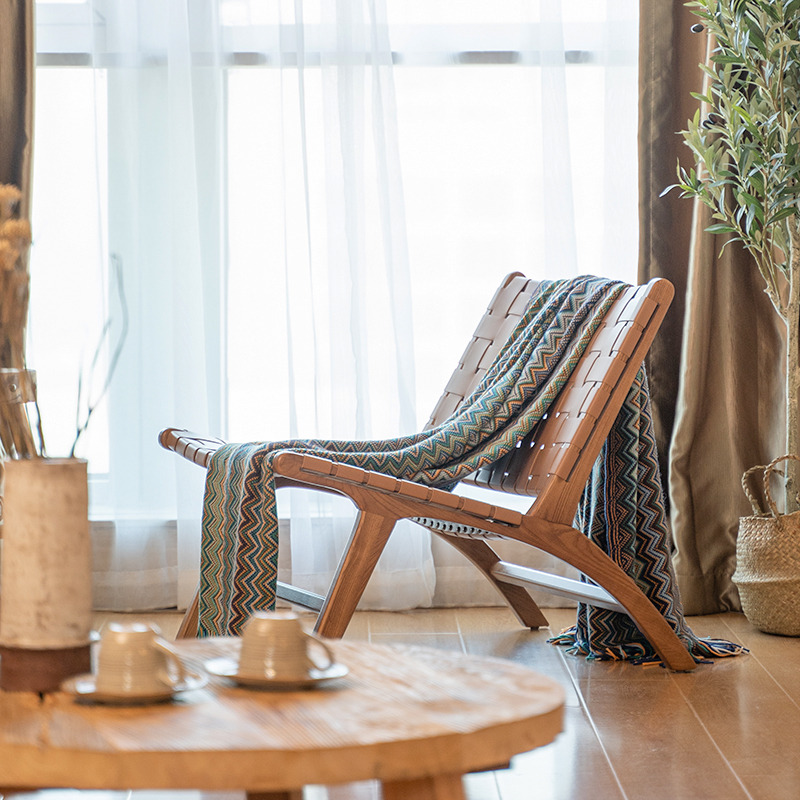 BATTILO美式沙发毯盖毯波西米亚毯民族风夏毯披肩毯空调毯床尾搭巾针织毯 深蓝色 127x170cm【含流苏】