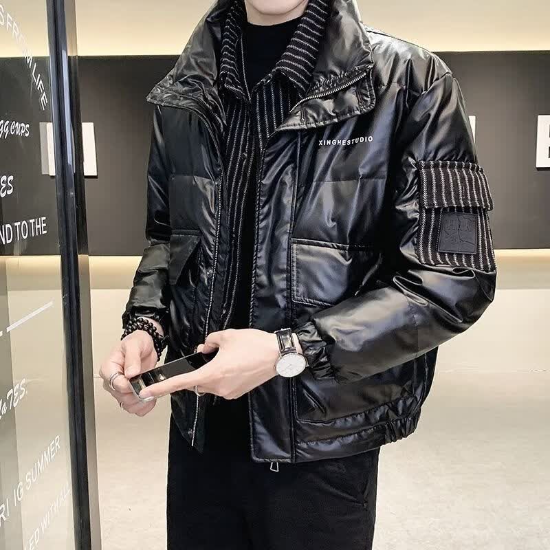 韩衫影（H·SHANYING）羽绒服男2023年秋冬新款假两件免洗服拼接亮面鸭绒保暖外套 黑色 XL怎么看?