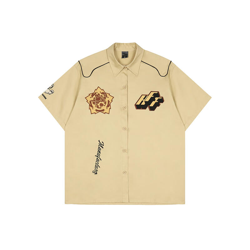 福神笛潮牌美式短袖衬衫男夏季新款宽松大码机能风街头嘻哈情侣 高档