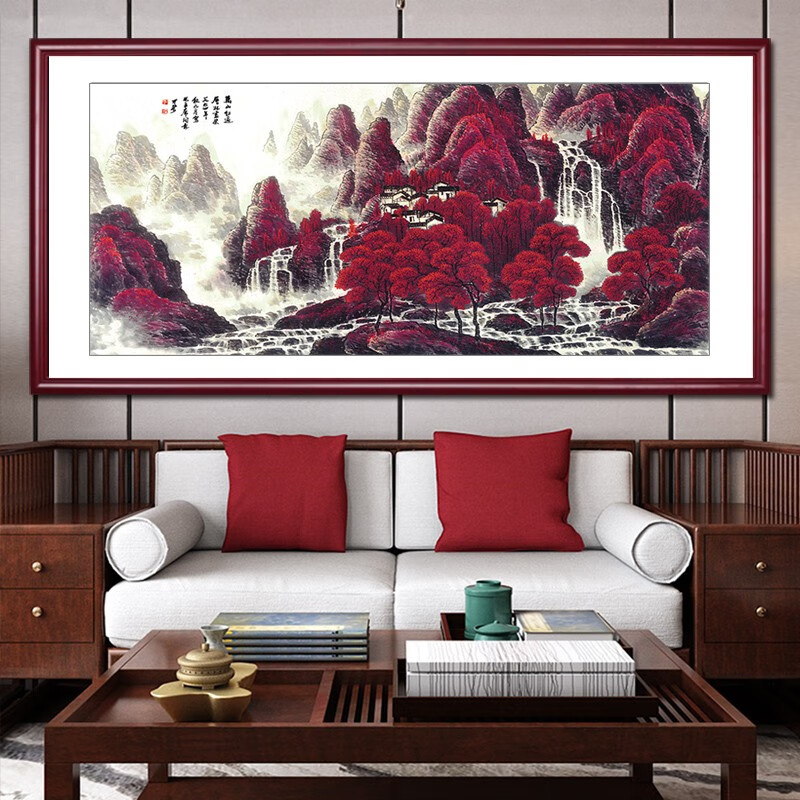 爱麒国画鸿运当头山水画中式客厅装饰画办公室字画背有靠山图茶室挂画