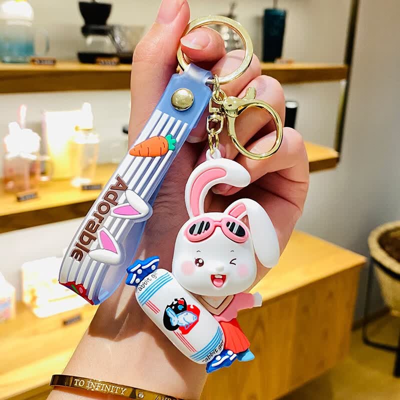 大白兔糖钥匙扣pvc卡通可爱公仔创意礼品情侣宝宝挂件女孩 粉色奶糖兔