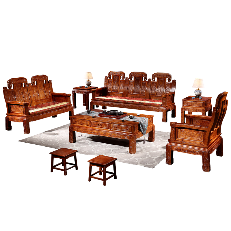 木中央 木中央紅木家具 非洲花梨(學(xué)名 刺猬紫檀)沙發(fā)組合 中式全實(shí)木中小戶(hù)型客廳套裝 如意象頭雕花 單個(gè)三人位沙發(fā)