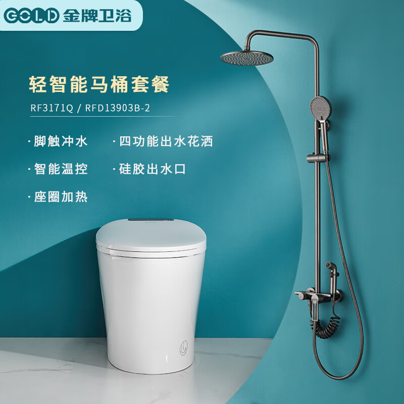 金牌卫浴gold家用一体式多功能智能马桶 四功能花洒枪灰色带喷枪卫浴