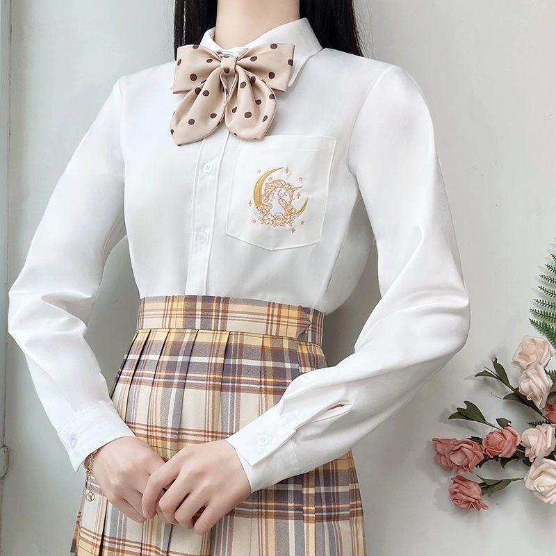 瑟空(sekong)2024春秋新款独角兽jk制服长袖打底衬衫女百搭日系白色