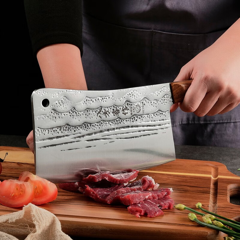 八方客作手工锻打菜刀不锈钢家用切菜切肉砍骨头斩切刀商用厨师专用砍骨刀 H219-A