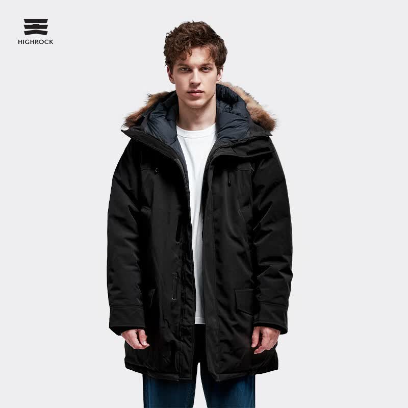 天石(highrock)【顺丰发货】 防风羽绒服男中长款派克工装加厚鹅绒123