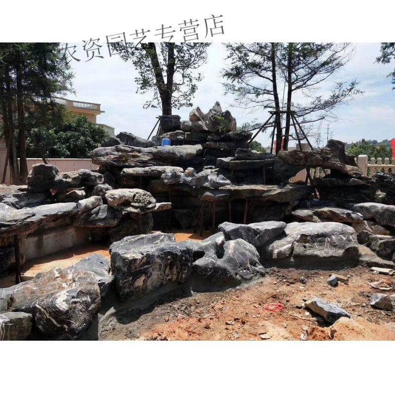 立始承接假山工程黑山石太湖石假山千层石龟纹石工程假山施工假山制作