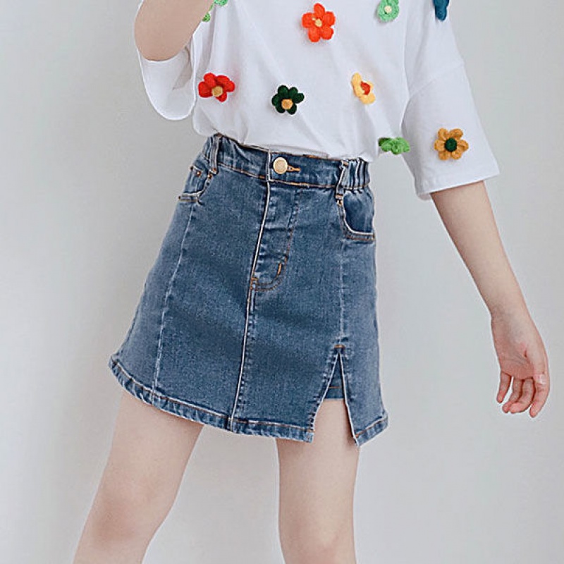 14岁女童牛仔半身裙秋新款韩版儿童洋气高腰a字裙外穿时髦开叉短裙子