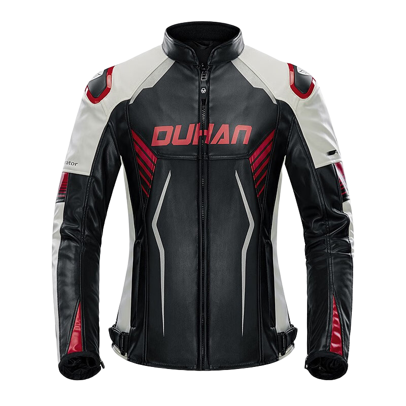 杜漢（DUHAN）摩托車(chē)騎行服男女四季情侶款賽車(chē)服越野機車(chē)皮衣秋冬款防摔外套 D-2178紅白女款升級護背 S