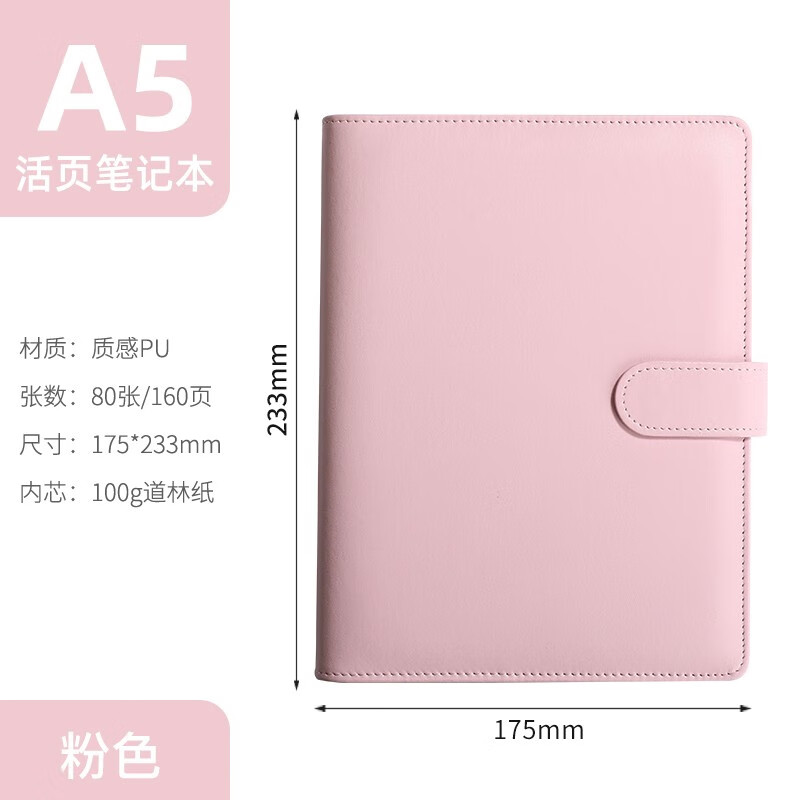 A5笔记本子少女心网红手账本简约ins风大学生日记本文艺创意a6可拆卸马卡龙色小清新记事本商务活页本 A5粉色 A5