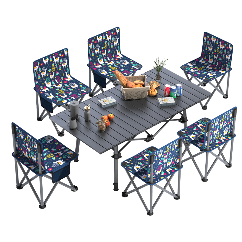 威野营(V-CAMP)户外桌椅折叠便携式野餐露营桌 升降可调节 95cm铝桌7件桌椅套装