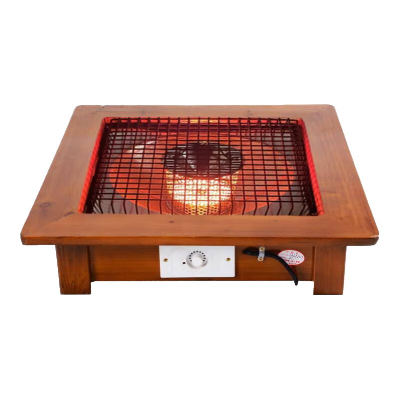 湘威烤火盆實木取暖器家用烤火爐暖腳器電火盆桌下烤腳電火爐火箱烘腳正方形大功率電暖爐烤火器小太陽 簡約茶色48*48 升級碳晶盤發(fā)熱
