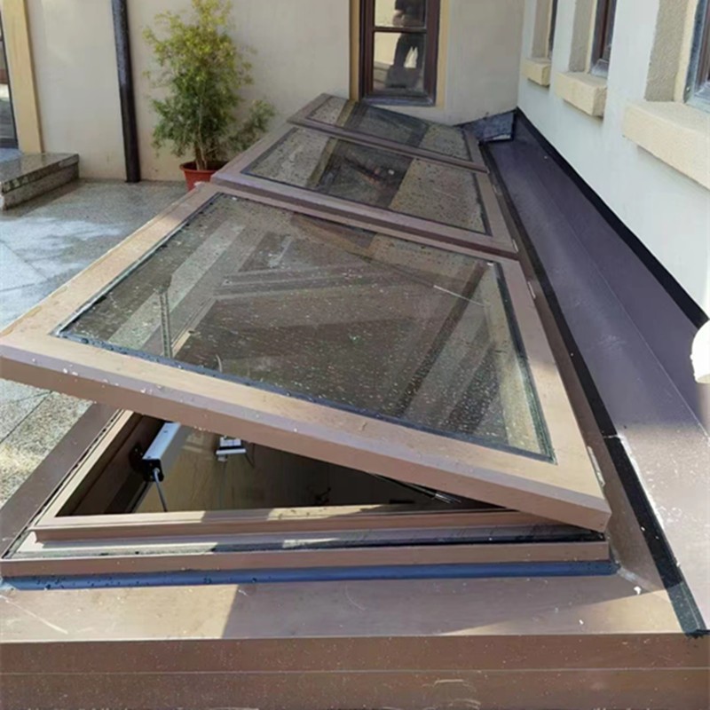 采光井电动天窗定制铝合金斜屋顶阁楼开手动钢结构铝合金玻璃房盖顶