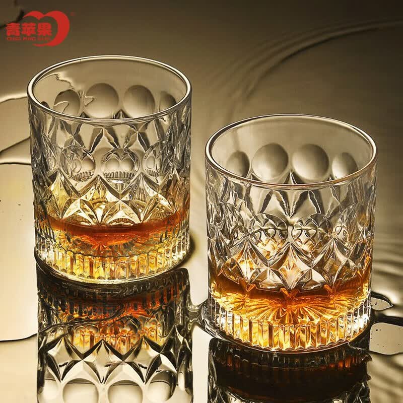 青苹果玻璃杯酒杯玻璃威士忌啤酒洋酒杯XO烈酒杯水杯套装雕花款两只装属于什么档次？