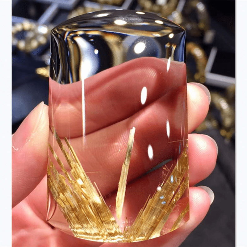 寻然水晶 钛晶平安牌吊坠手工打磨抛光巴西老矿钛晶宽板钛颜色金黄