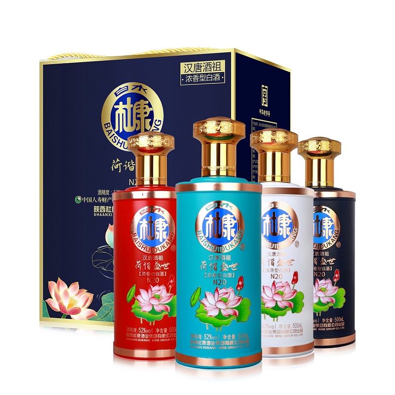 白水杜康中华老字号 52度浓香型荷谐盛世500ml*4瓶整箱礼盒