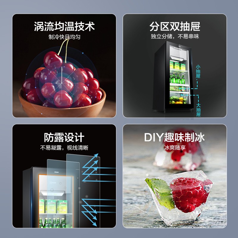海尔（Haier）120升智能双温家用客厅办公室冰吧 茶叶饮料水果冷藏保鲜柜小型冰箱DS0120D