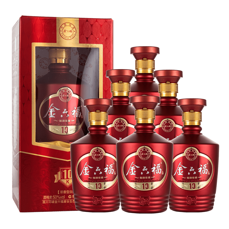 拍2件 中国福酒金六福 福酒50度浓香型白酒整箱6瓶装粮食酒喜酒婚宴