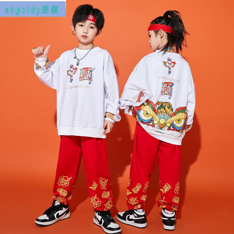 skgoldy国潮啦啦队演出服街舞套装啦啦操中学生运动会团体服中 男款