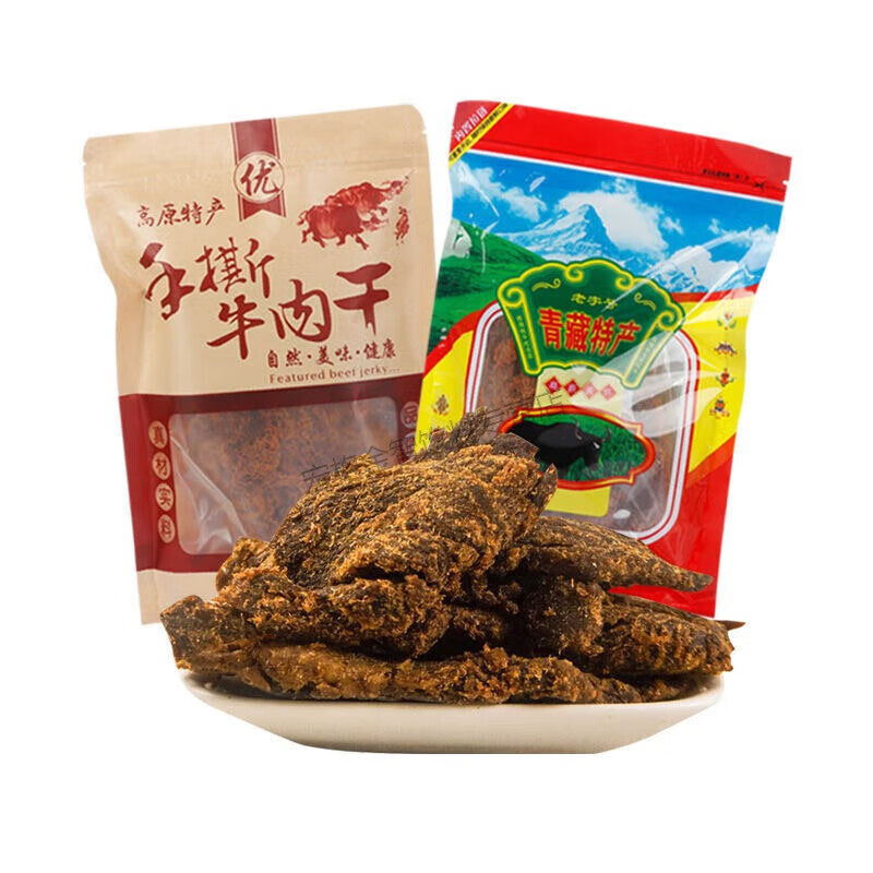 食懷青海西寧大片牦牛肉風(fēng)干手撕牦牛肉干散裝零食青藏特產(chǎn) 五香 500g