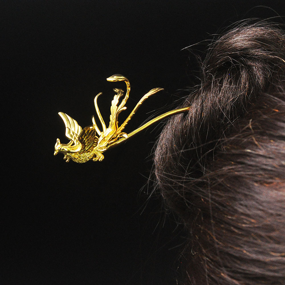 铭闽金色凤凰发簪汉服盘发簪子头饰结婚凤簪古典旗袍发钗 凤凰发簪有