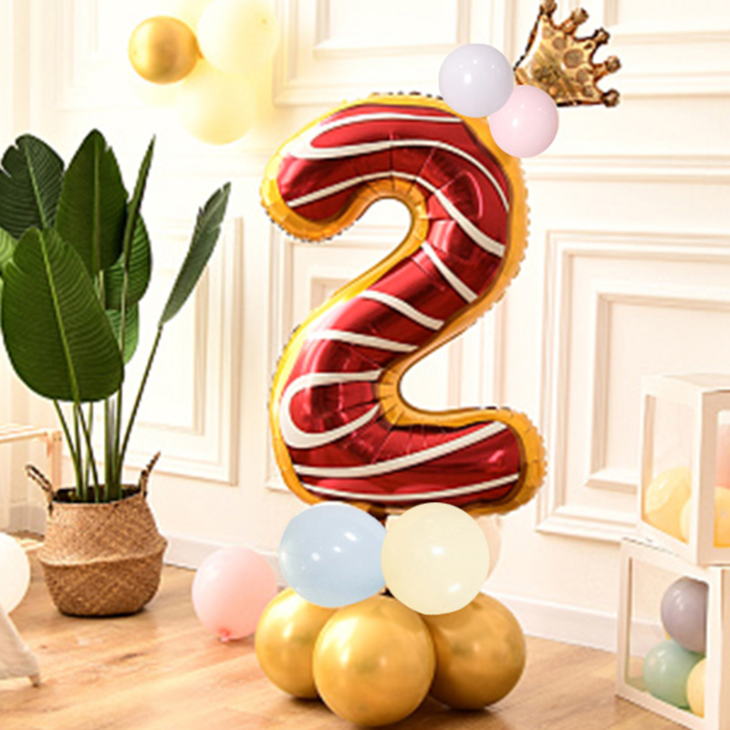 青苇 40寸数字气球 美版甜甜圈大数字 儿童宝宝生日装饰布置派对用品 数字2皇冠套装