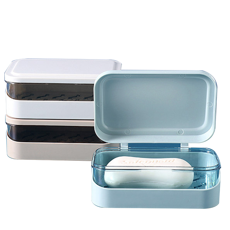 JAJALIN 肥皂盒香皂盒翻盖创意沥水免打孔带盖浴室洗衣皂盒皂架 蓝色