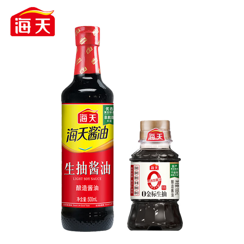海天(haday)生抽酱油500ml 0添加金标生抽100ml组合装酱油厨房调料