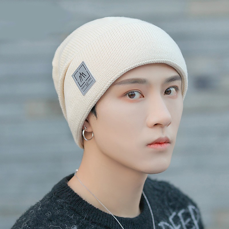 听风说毛线帽子男冬包头帽加绒加厚潮户外保暖 米色 55-60cm
