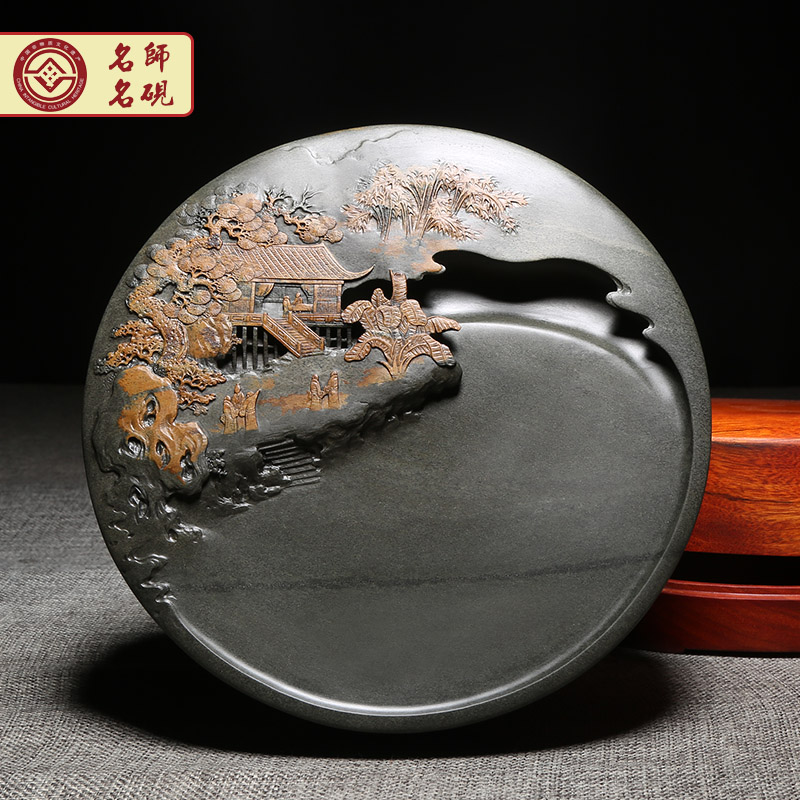 天然原石歙砚老坑金晕籽料 歙县高档纯手工砚台山水端砚收藏送礼