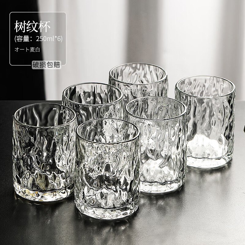 LFDJ加厚玻璃杯家用客厅待客ins风啤酒杯高颜值杯子壶套装防烫泡茶杯 竖纹杯250ml（6个）