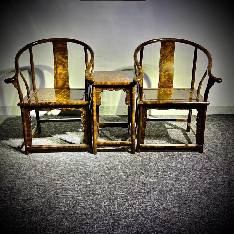 红善阴沉木圈椅三件套小叶桢楠全实木仿古中式家具太师椅明式