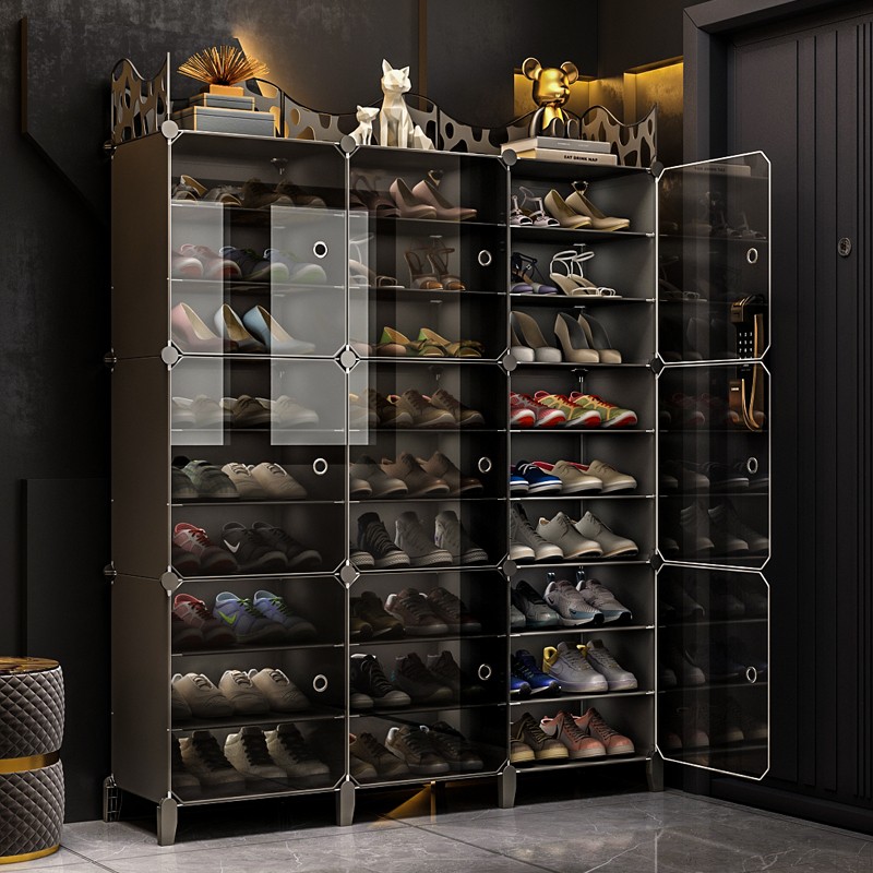 蔻丝（ColesHome） 鞋柜子家用门口室内简易多层大容量透明组装鞋子收纳柜 B款-124*32*153-带脚带围栏