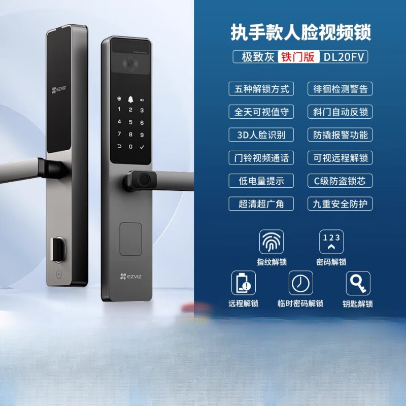 智能门锁指纹锁人脸识别密码锁家用可视电子锁霸王 dl20fv带天地钩