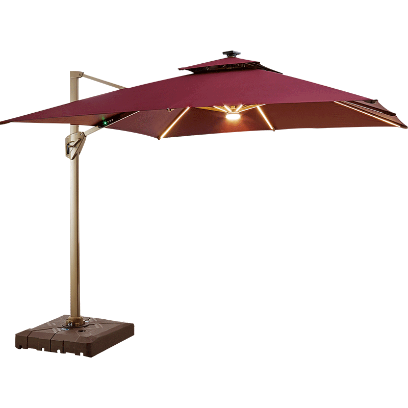 尚伦Sun Roy户外遮阳伞庭院摆摊室外花园大型别墅院子太阳能伞 [土豪金无灯]方形2.5米配大理石 酒红色