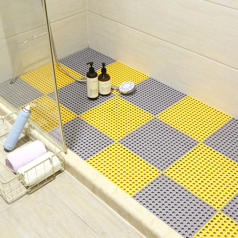 卫生间防滑垫浴室地垫淋浴房脚垫自由拼接防滑地垫可裁剪浴室疏水垫子镂空隔水垫 黄色 单色-6片装