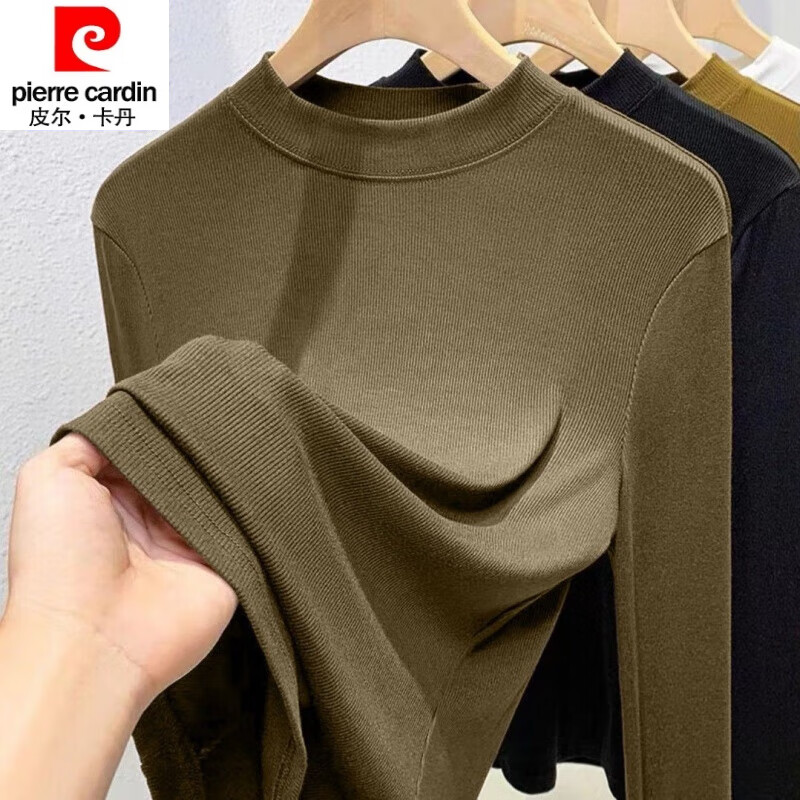 皮尔卡丹（pierre cardin）23年新款莫代尔春秋冬季长袖T恤打底衫女内搭修身半高领百搭面膜T 摩卡 M码【80-100斤】