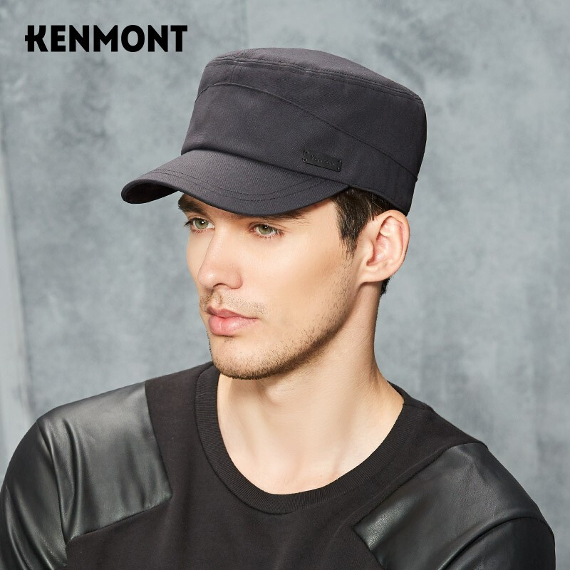 卡蒙（Kenmont）km-2679 秋冬季帽子男中老年保暖短鸭舌帽户外休闲平顶帽 黑色