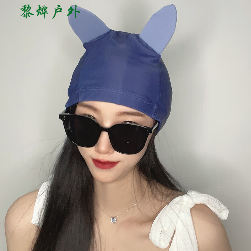 oemg新款泳帽女个性可爱pu防水长发不勒头大头围颜值游泳 灰色耳朵