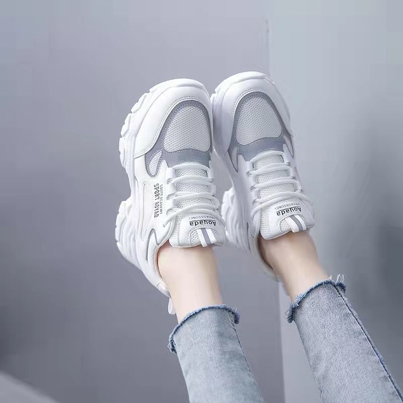 春秋新款ins潮百搭休闲运动网面内增高小白鞋显脚小尺码大·东北穿 白