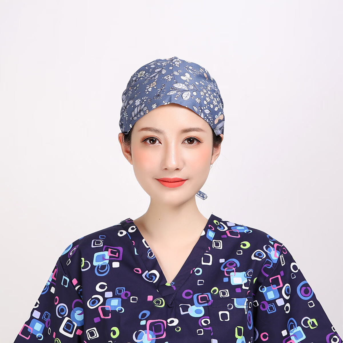 巧护士女护士帽薄款透气系带花卡通可爱棉布中短发可调节男医生工作