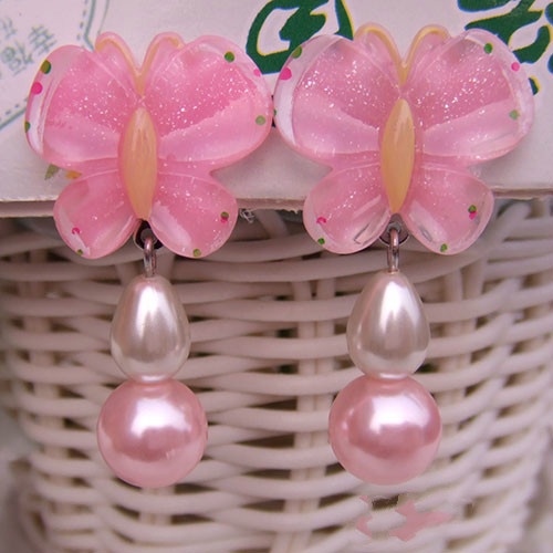 蝴蝶女童宝宝耳环夹式小孩子耳夹无耳洞礼物 图2淡粉色耳夹一对的价