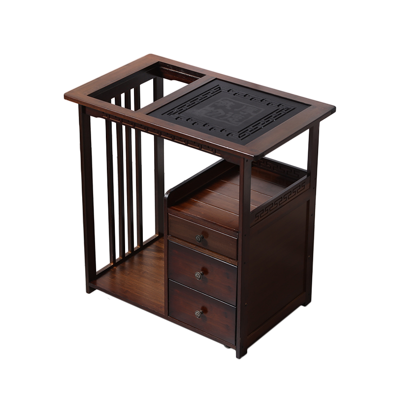 淘慕 移动茶桌家用小茶车茶几桌客厅阳台简约现代茶具套装一体烧泡茶台柜 单个/胡桃色75长三抽+无盖板